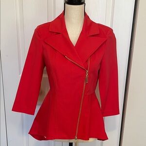 NWOT MOD X WOMEN'S RED LONG SLEEVE PEPLUM JACKET. SIZE XS.